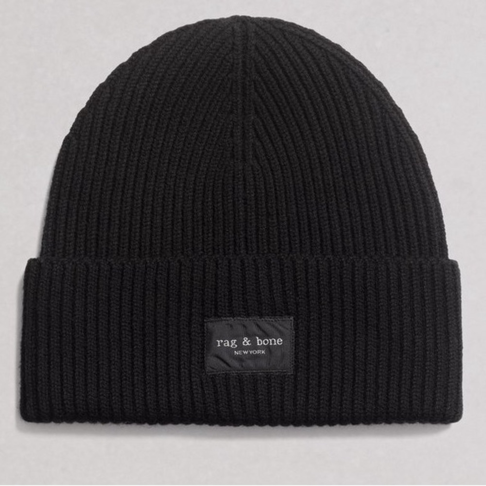 RAG AND BONE MEN’S BLAKE RIB KNIT WOOL BEANIE BLACK OS NWOT